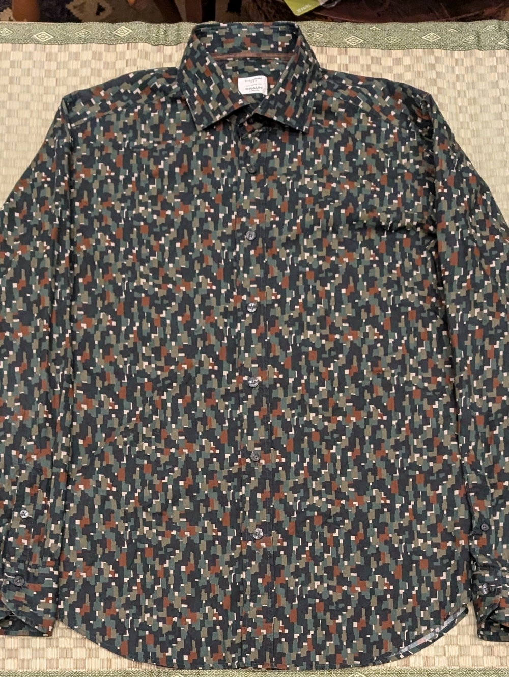 Tintoria Mattei for Braun Mosaic Pattern Button Up Shirt Men's Size 43/44 XL